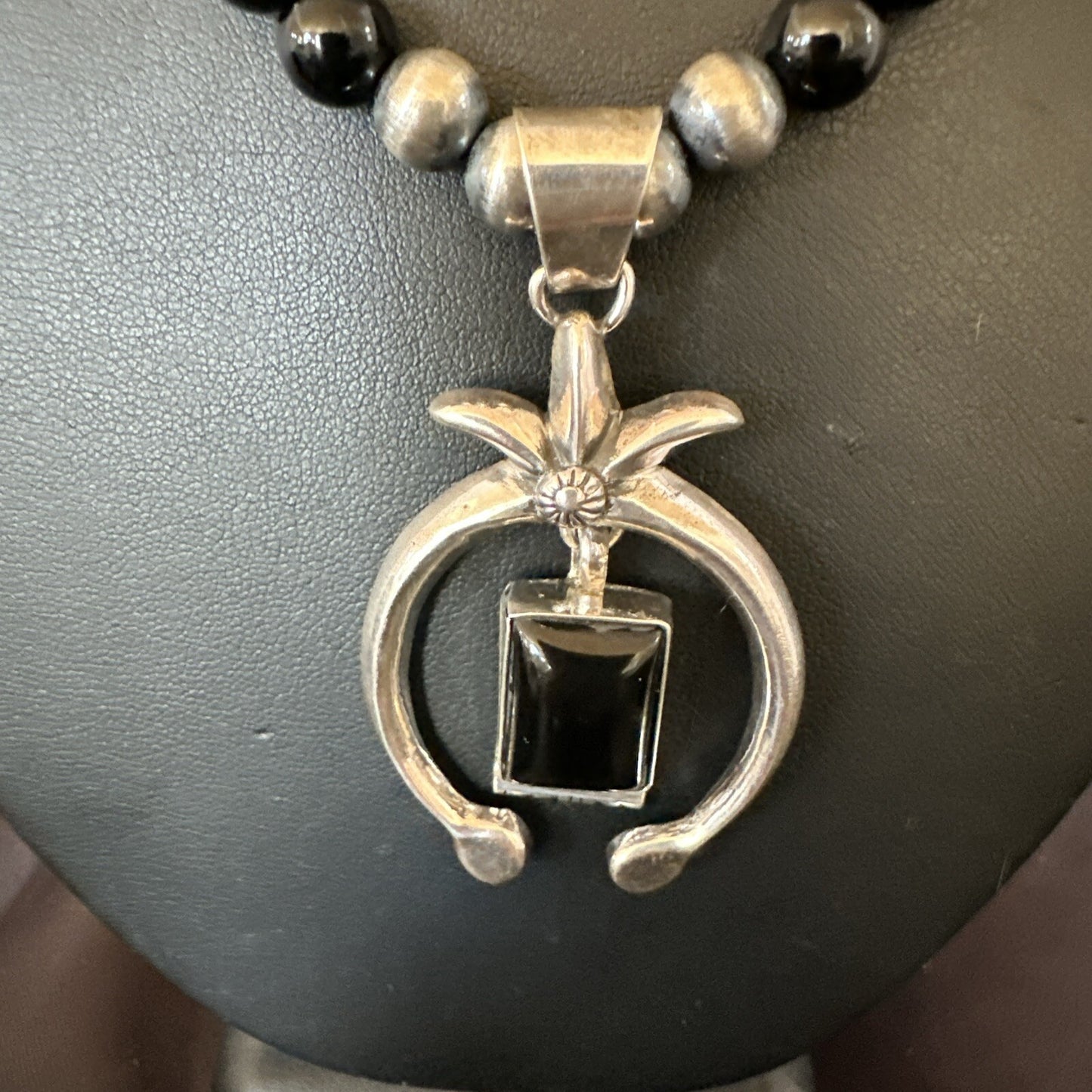 Mens Black Onyx Howlite Naja Pendant Navajo Sterling Silver Necklace 23” 17687