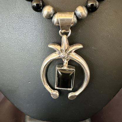 Mens Black Onyx Howlite Naja Pendant Navajo Sterling Silver Necklace 23” 17687