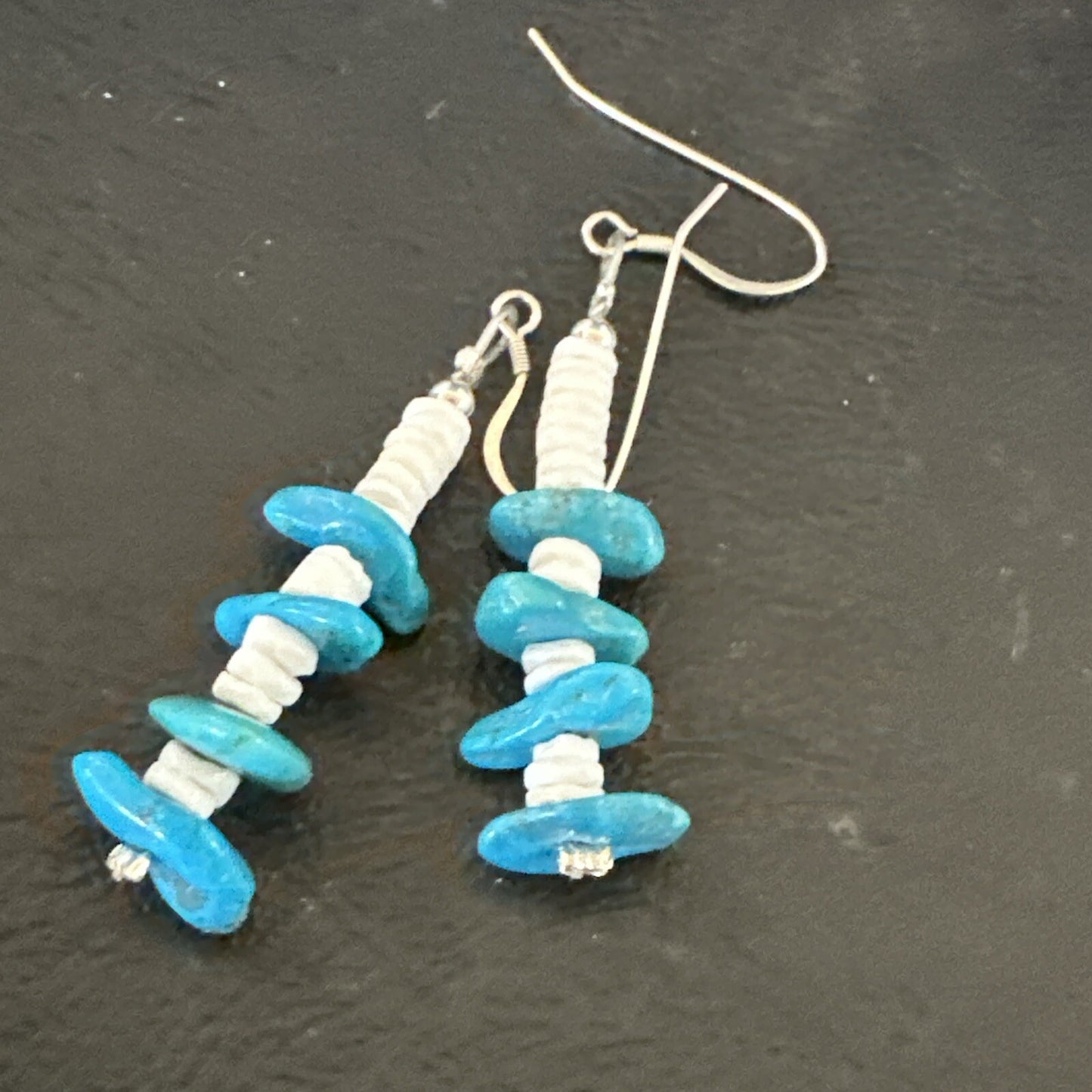 Navajo Blue Kingman Turquoise Nugget Bead Sterling Silver Earrings 17845