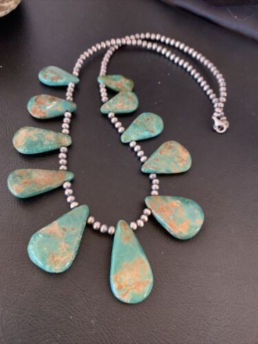 Navajo Pearls Royston Turquoise Teardrop Necklace Sterling Silver 12003