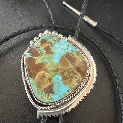Native Mens Blue Green Royston Turquoise Bolo Tie Sterling Silver Navajo 19752