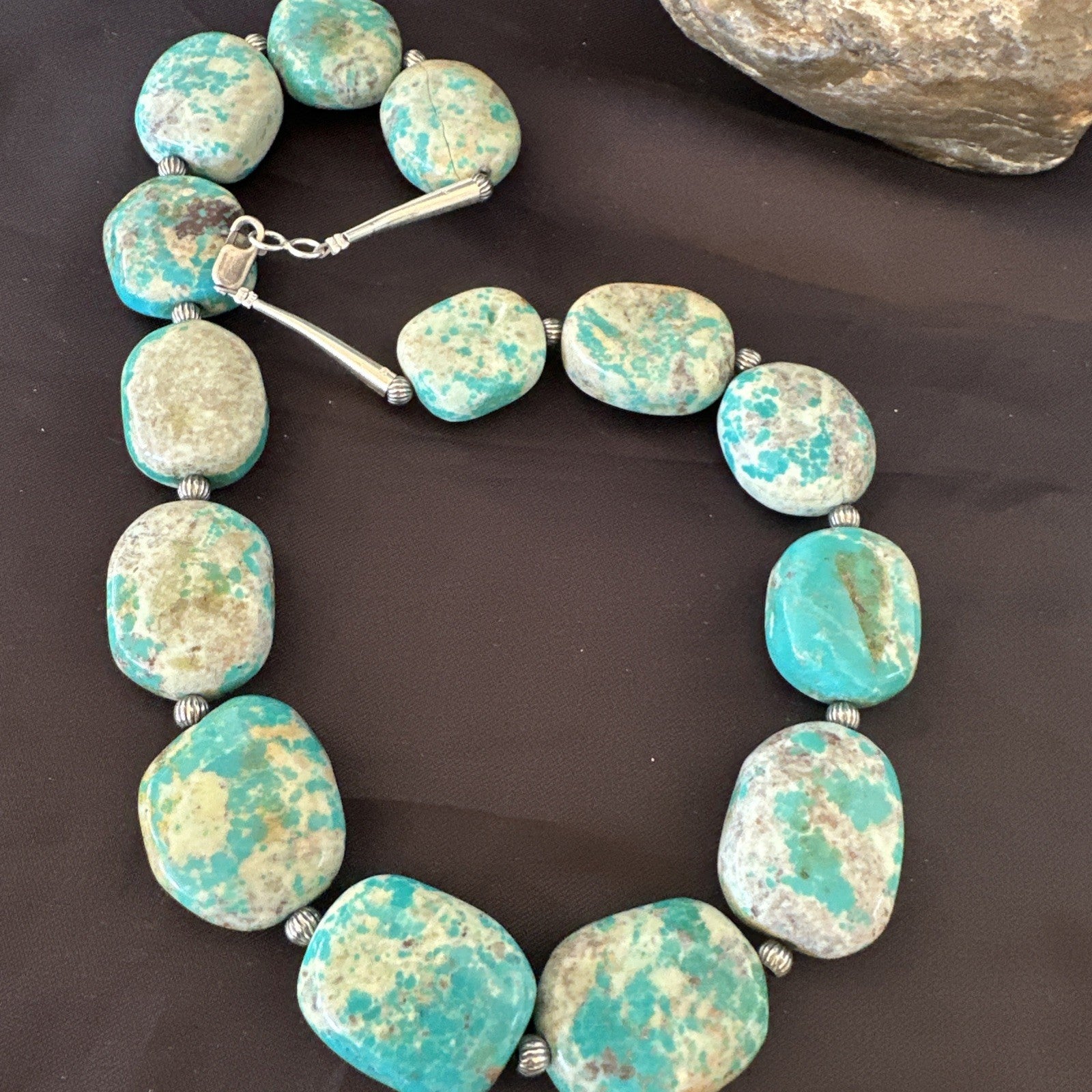 Mens Womens Chunky Blue Turquoise Navajo Sterling Silver Necklace 21” 19579