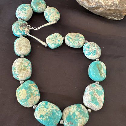 Mens Womens Chunky Blue Turquoise Navajo Sterling Silver Necklace 21” 19579