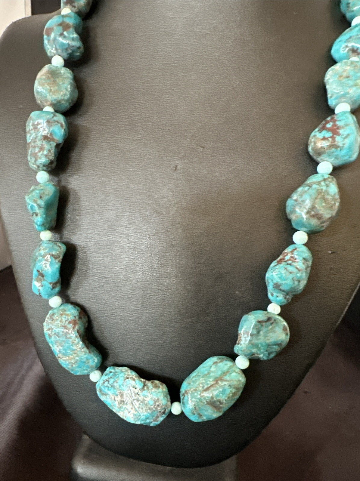Blue Turquoise Chunky Nugget Navajo Sterling Silver Necklace 22” 18303