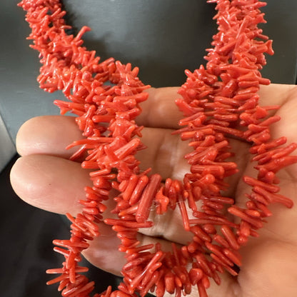 Navajo Indian 3S Red Natural Branch Coral Sterling Silver Necklace 17710