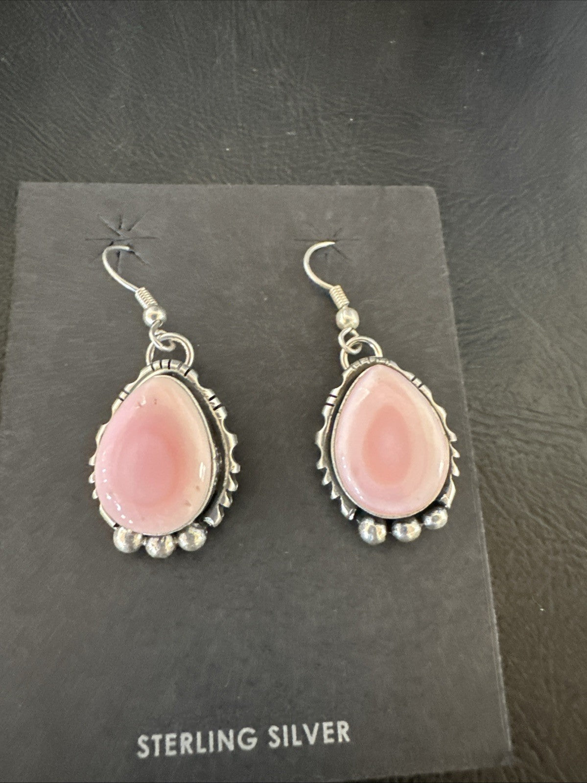Yazzie Pink Queen Conch Navajo Sterling Silver Dangle Earrings 19324