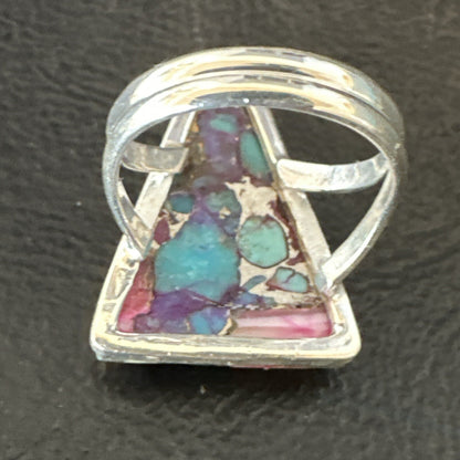 Blue Turquoise Spiny Oyster Southwestern Sterling Silver Ring Size 5 18500