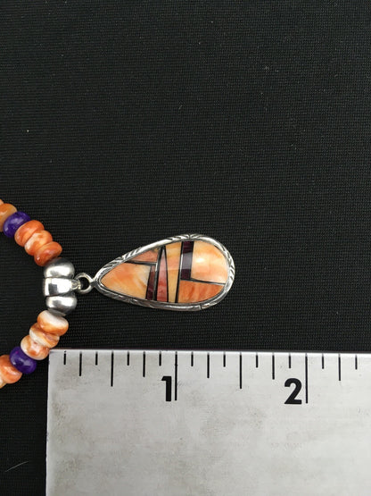 Spiny Oyster Pendant Purple Stone Navajo Pearls Sterling Silver Necklace 4879