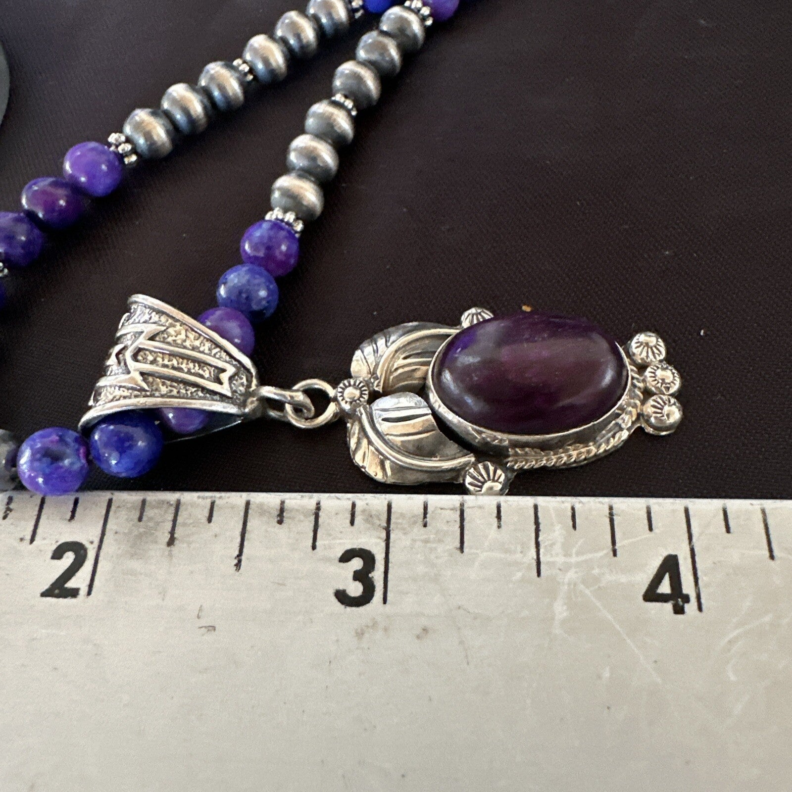 Purple Stone Pendant Navajo Pearls Sterling Silver Necklace 18387