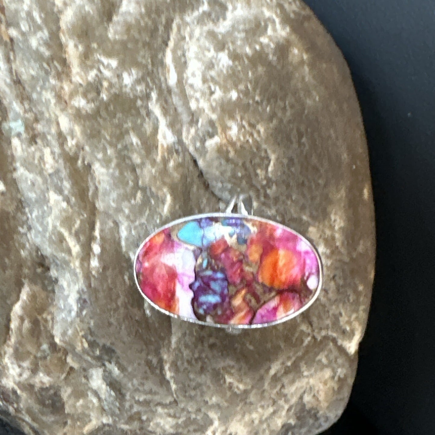 Blue Turquoise Spiny Oyster Navajo Sterling Silver Ring Size 8 18216