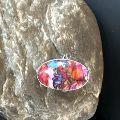 Blue Turquoise Spiny Oyster Navajo Sterling Silver Ring Size 8 18216