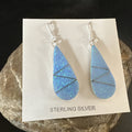 Blue Faux Opal Dangle Inlay Navajo Earrings | Sterling Silver | Authentic Native American Handmade | 19263