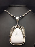 White Buffalo Turquoise Pendant Navajo Beads Necklace | Sterling Silver | Authentic Native American Handmade | 04529