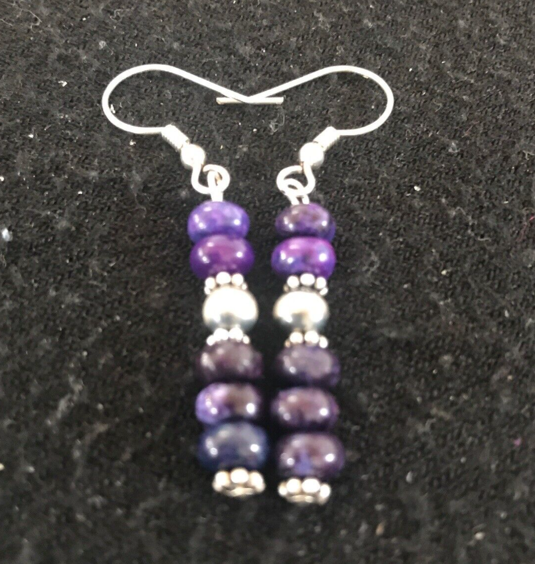 Navajo Purple Stone Sterling Silver Dangle Bead Earrings 1" 10059