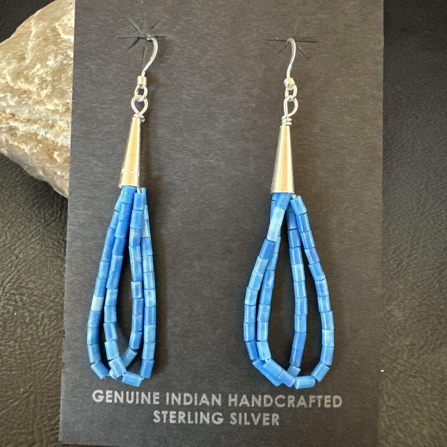 Blue Denim Lapis 2S Heishi Liquid Sterling Silver Dangle Earrings 17874