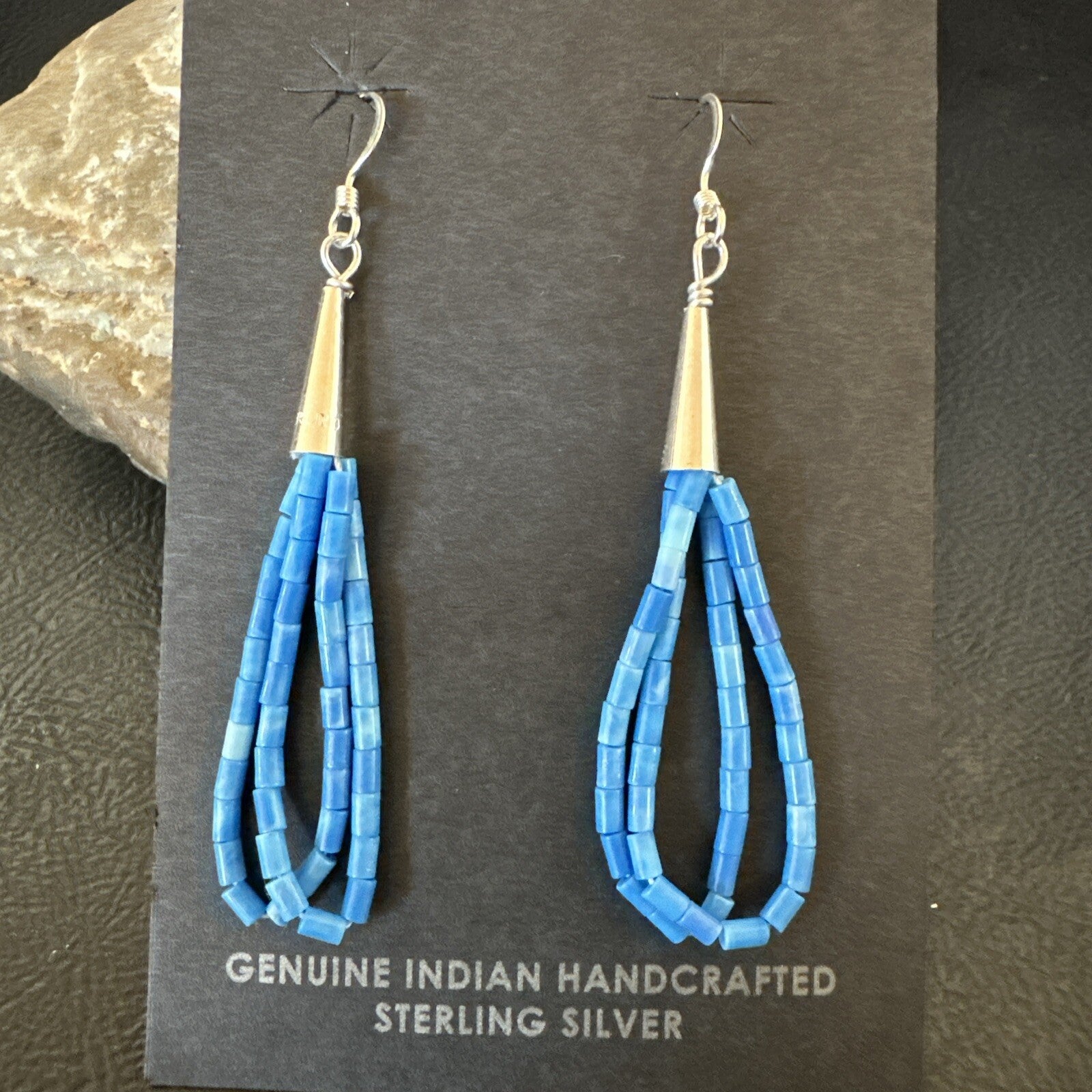 Blue Denim Lapis 2S Heishi Liquid Sterling Silver Dangle Earrings 17874