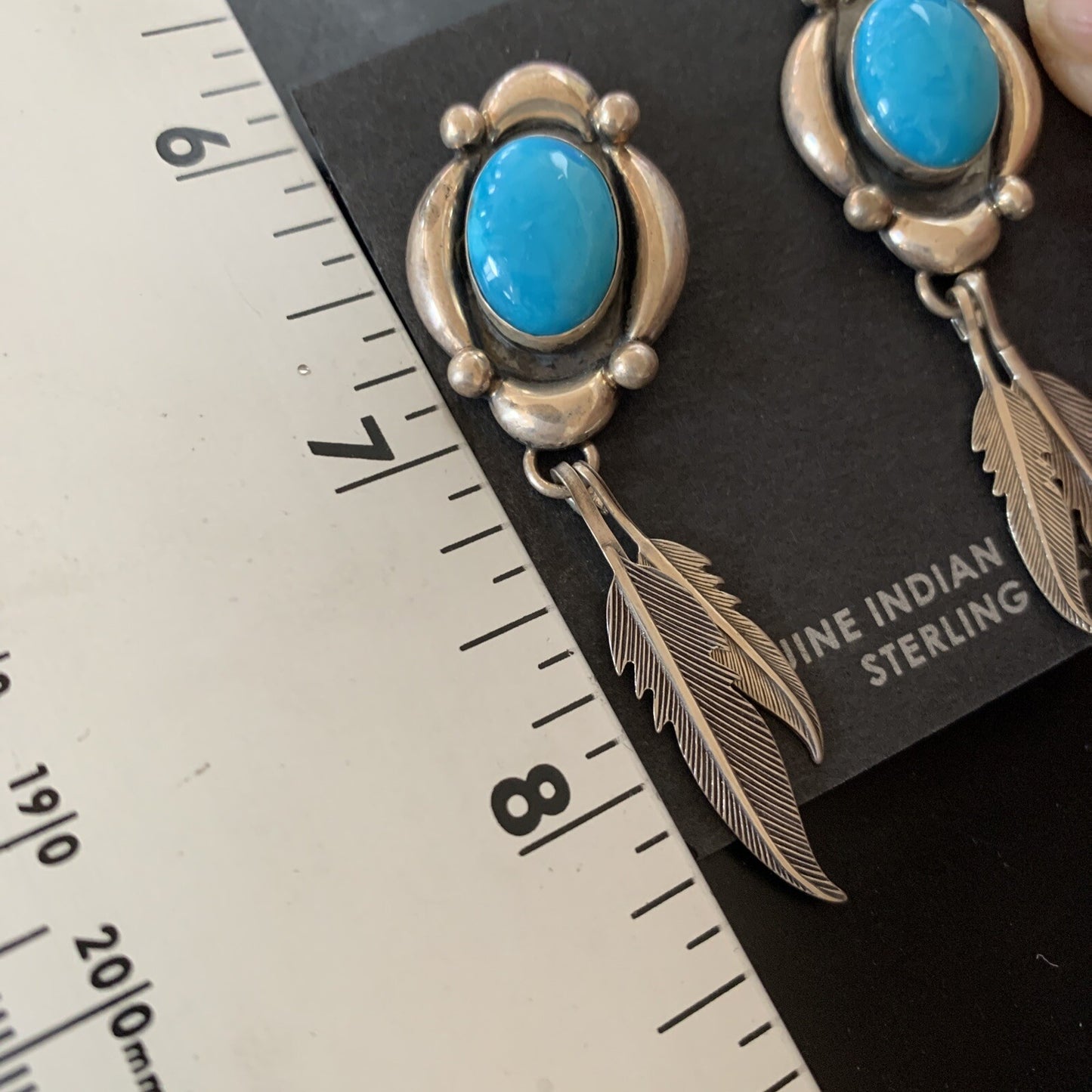 Native Womens Nugget Sterling Silver Blue Turquoise Dangle Earrings 2.5" 13018