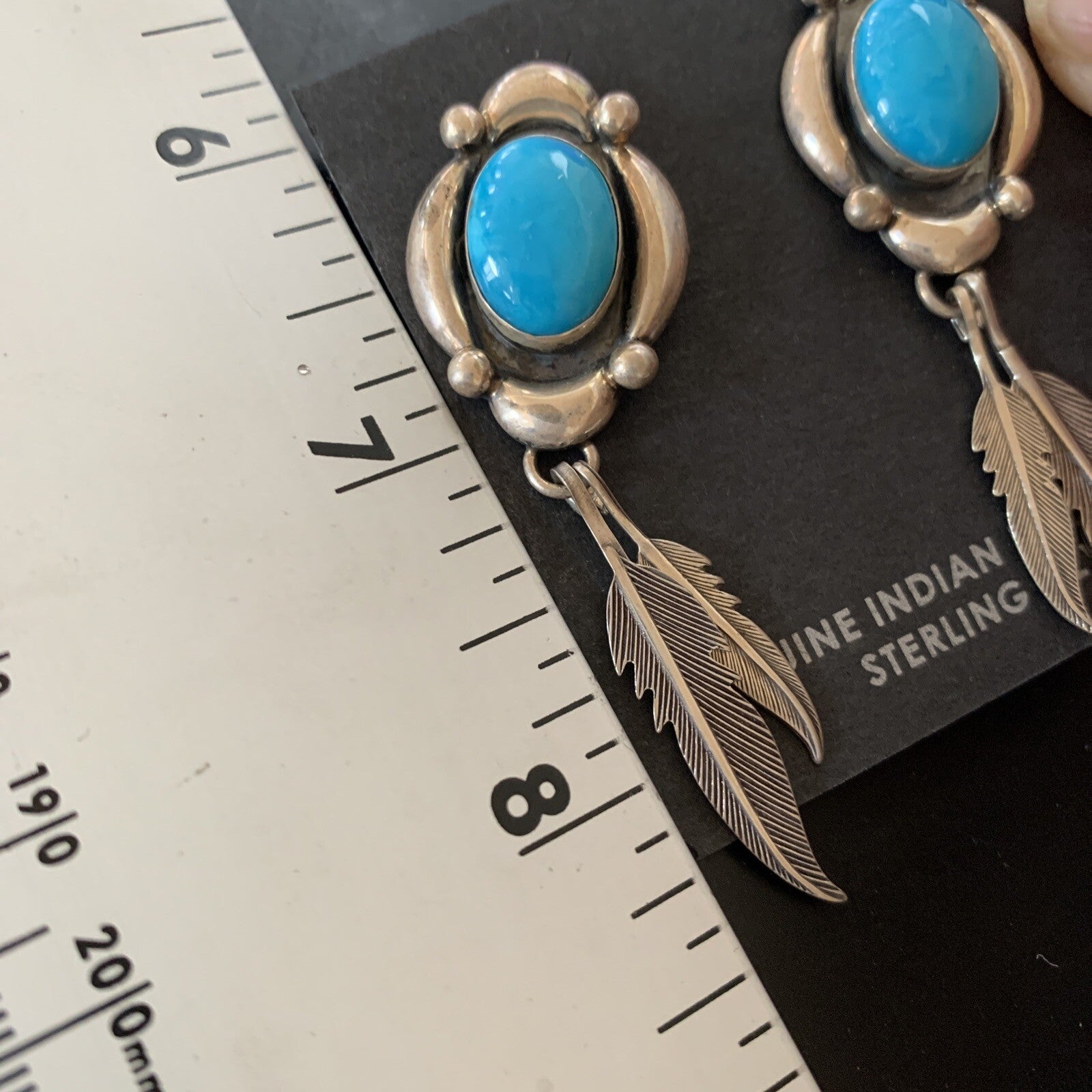 Native Womens Nugget Sterling Silver Blue Turquoise Dangle Earrings 2.5" 13018