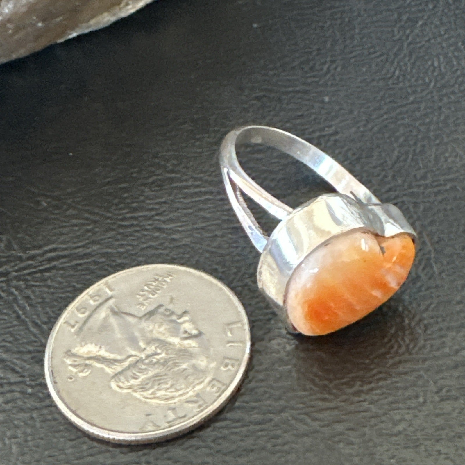Orange Heart Ring Handmade Navajo Spiny Oyster Sterling Silver Sz 9 19330