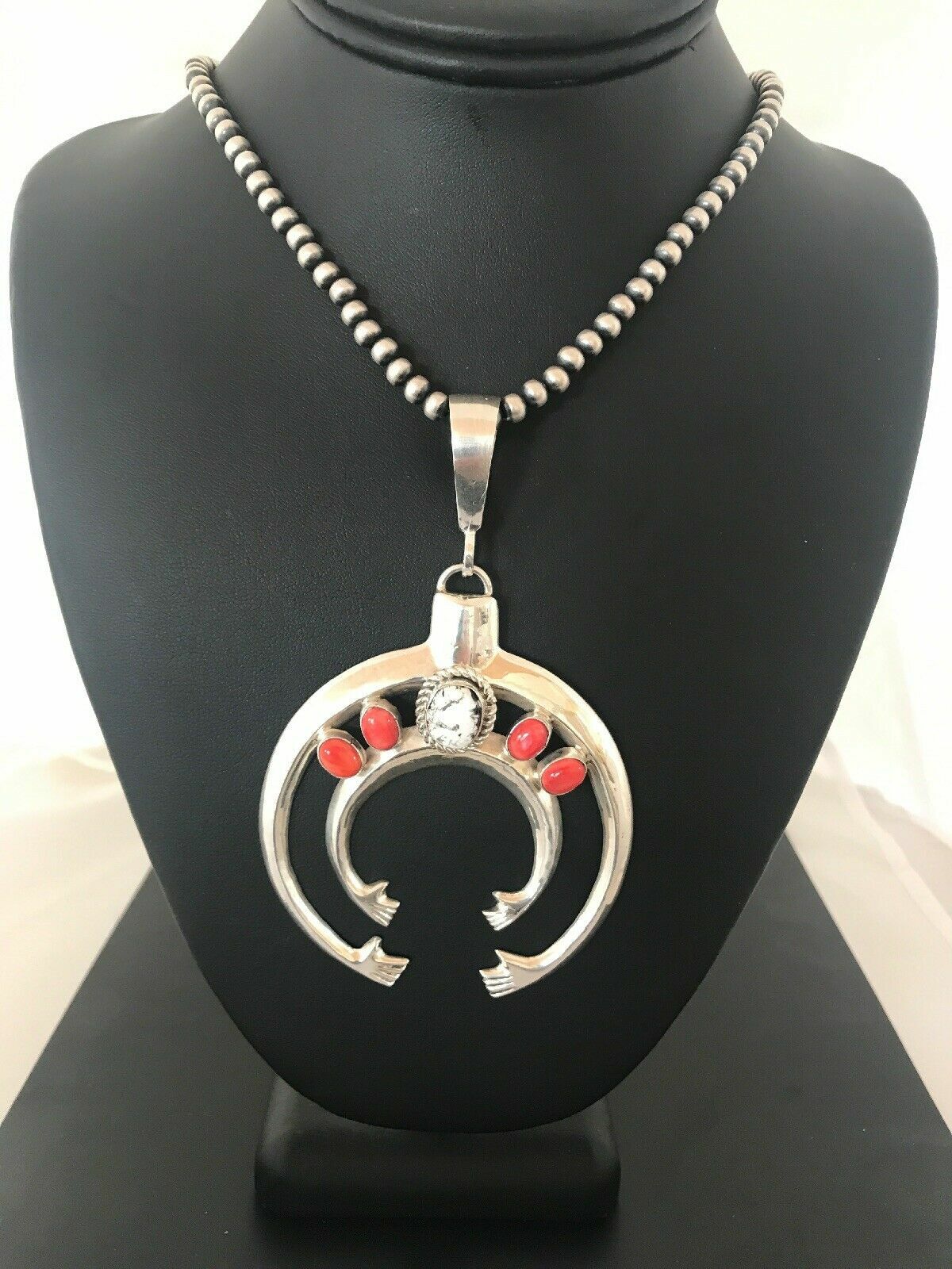 Spiny Oyster Naja Pendant Navajo Sterling Silver Squash Blossom Necklace 08508