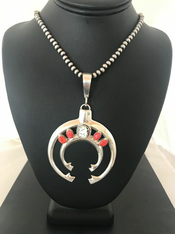 Spiny Oyster Naja Pendant Navajo Squash Blossom Necklace | Sterling Silver | Authentic Native American Handmade | 08508