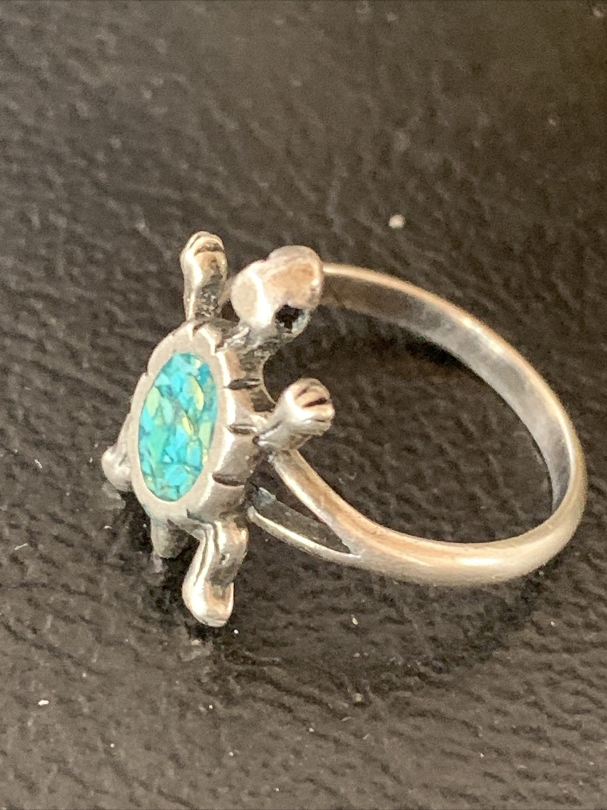 Blue Turquoise Navajo Sterling Silver Old Pawn Turtle Ring Size 4.5 10787