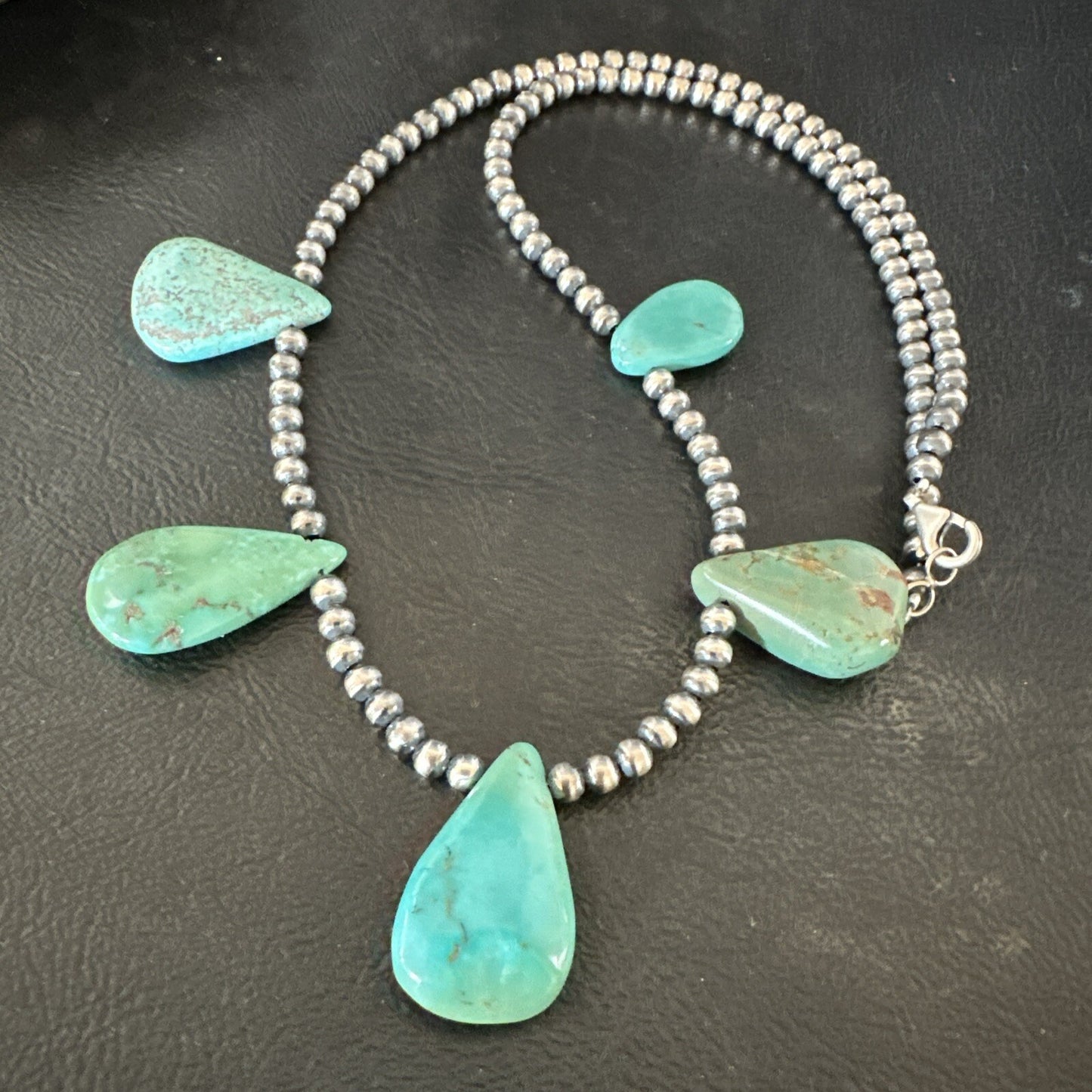 Blue Green Turquoise Teardrop Navajo Pearls Sterling Silver Necklace 20" 17746