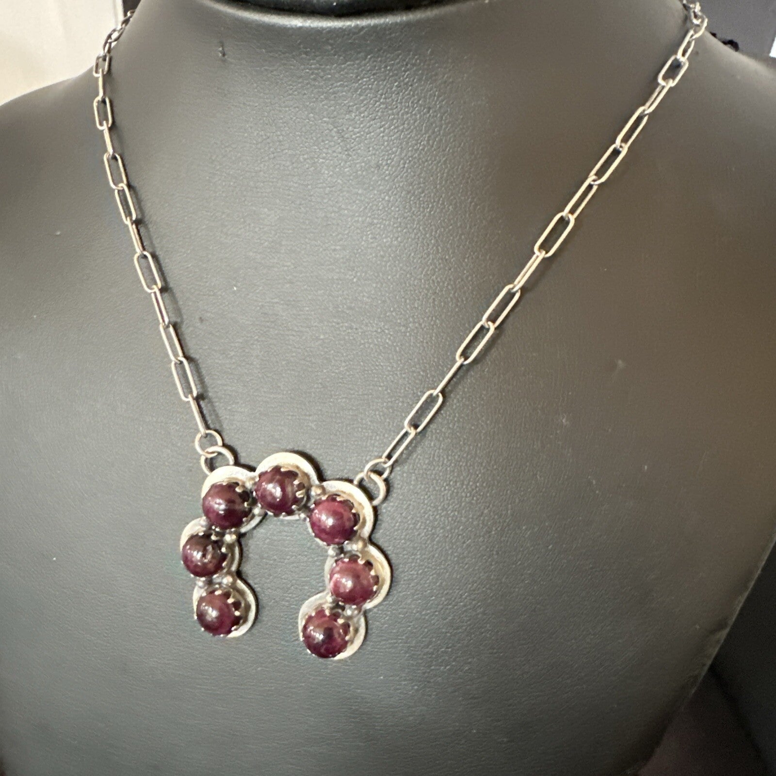 Purple Spiny Oyster Naja Pendant Navajo Sterling Silver Chain 20” Necklace 18853