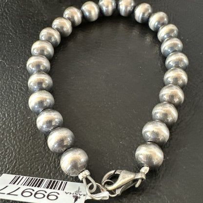 Native American Navajo 7mm Beads 7” Sterling Silver Bracelet 99977