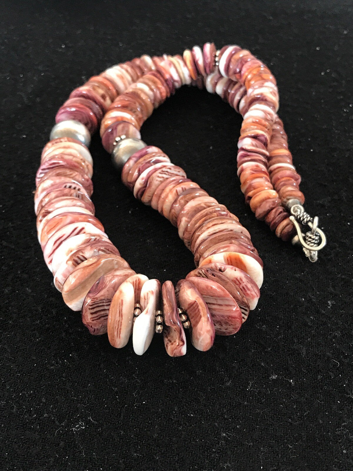 Purple Spiny Oyster Navajo Pearls Sterling Silver Native American Necklace 08485