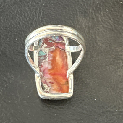 Blue Turquoise Spiny Oyster Southwestern Sterling Silver Ring Size 5 18502