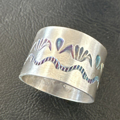 Mens Wedding Wide Band Navajo Stamped Sterling Silver Ring Size 14 19066