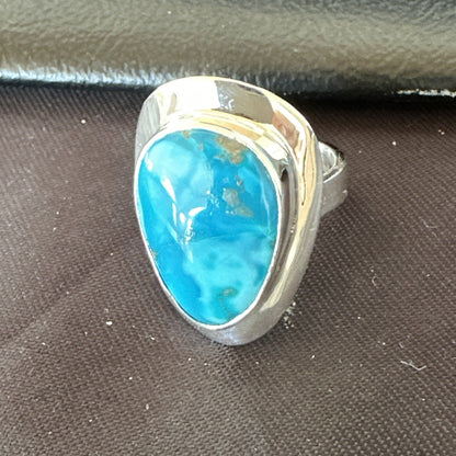 Southwestern Sterling Silver Blue Kingman Turquoise Ring Size 7.5 18515