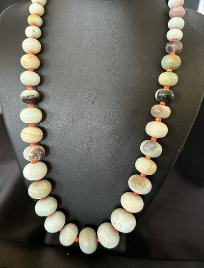 Blue Amazonite Orange Spiny Navajo Sterling Silver Bead Necklace 21” 18075