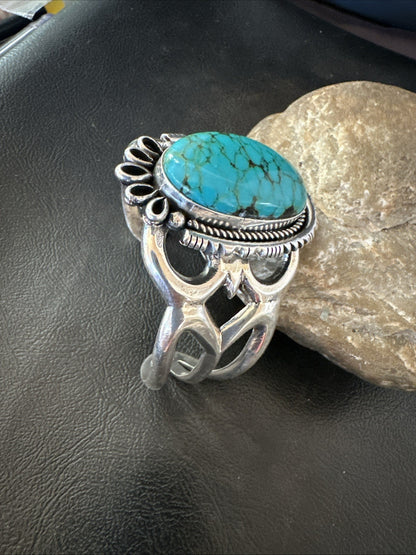 Yazzie Kingman Turquoise Navajo Sterling Silver Tufa Cast Cuff Bracelet 19692