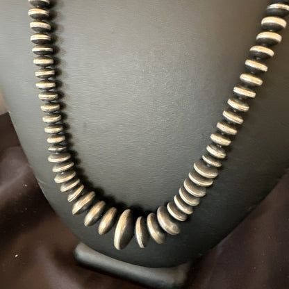 Graduated Rondelle Flat Sterling Silver Beads Necklace 21” 18830