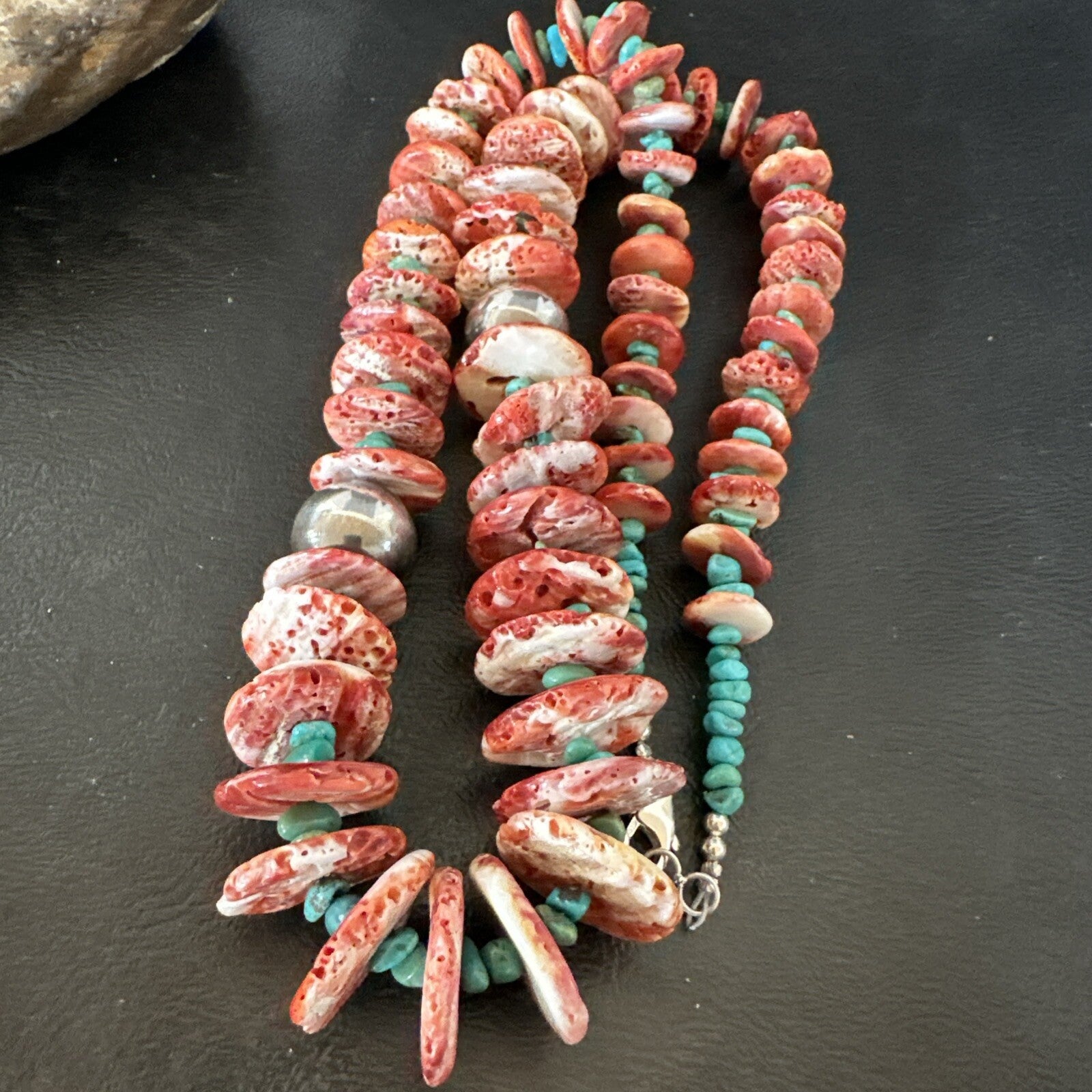 Navajo Purple Spiny Oyster Turquoise Sterling Silver Necklace 25” 18738