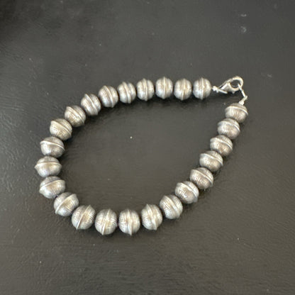 Handmade Stamped Navajo Pearls 8mm Beads 7” Sterling Silver Bracelet 93387