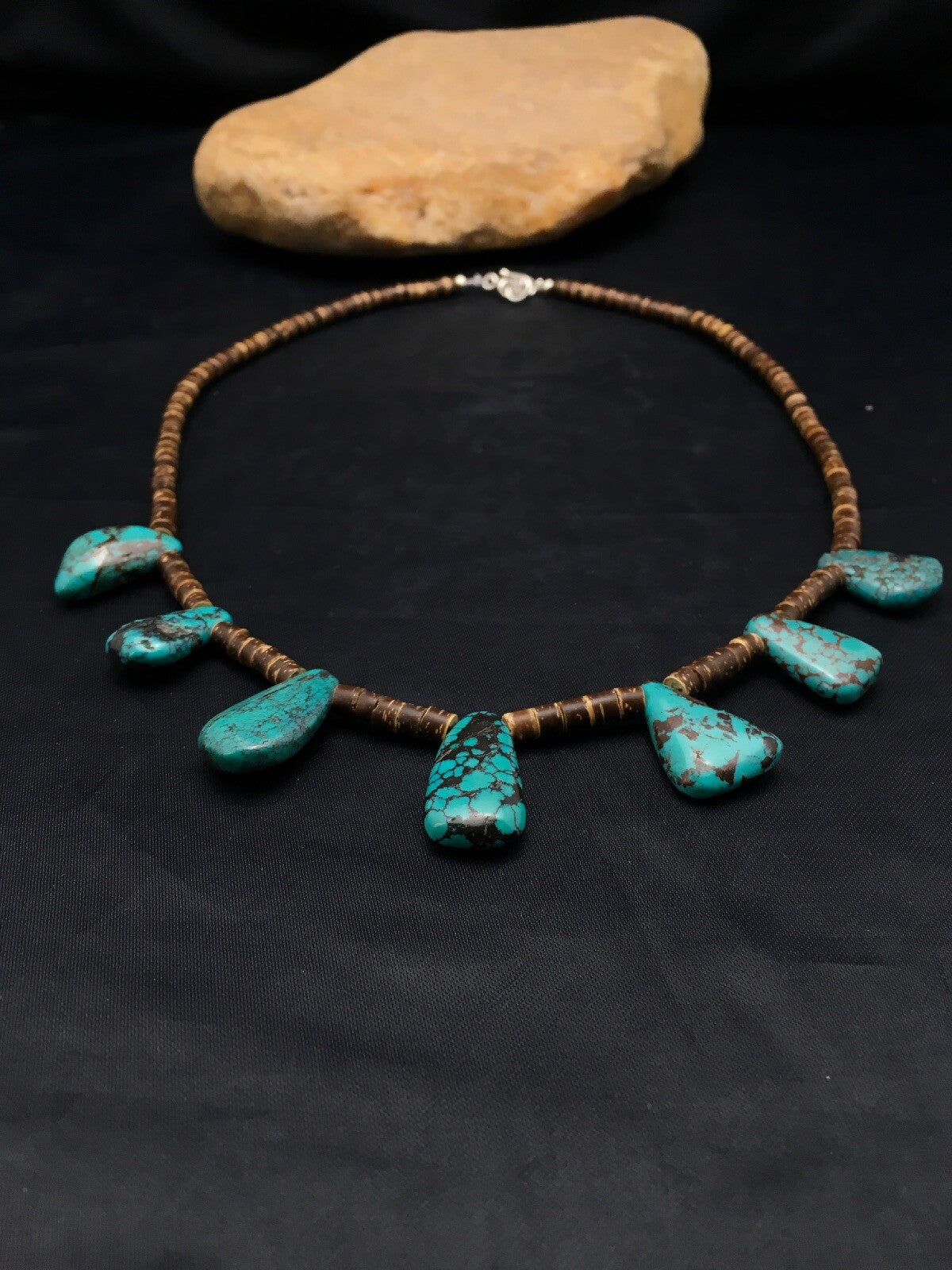 Spiderweb Turquoise & Bone Bead Navajo Sterling Silver Necklace 20" 4101