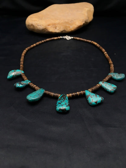 Spiderweb Turquoise & Bone Bead Navajo Sterling Silver Necklace 20" 4101