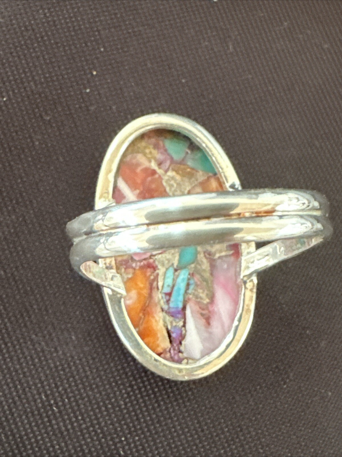 Blue Turquoise Purple Spiny Oyster Navajo Sterling Silver Ring Size 10 18206