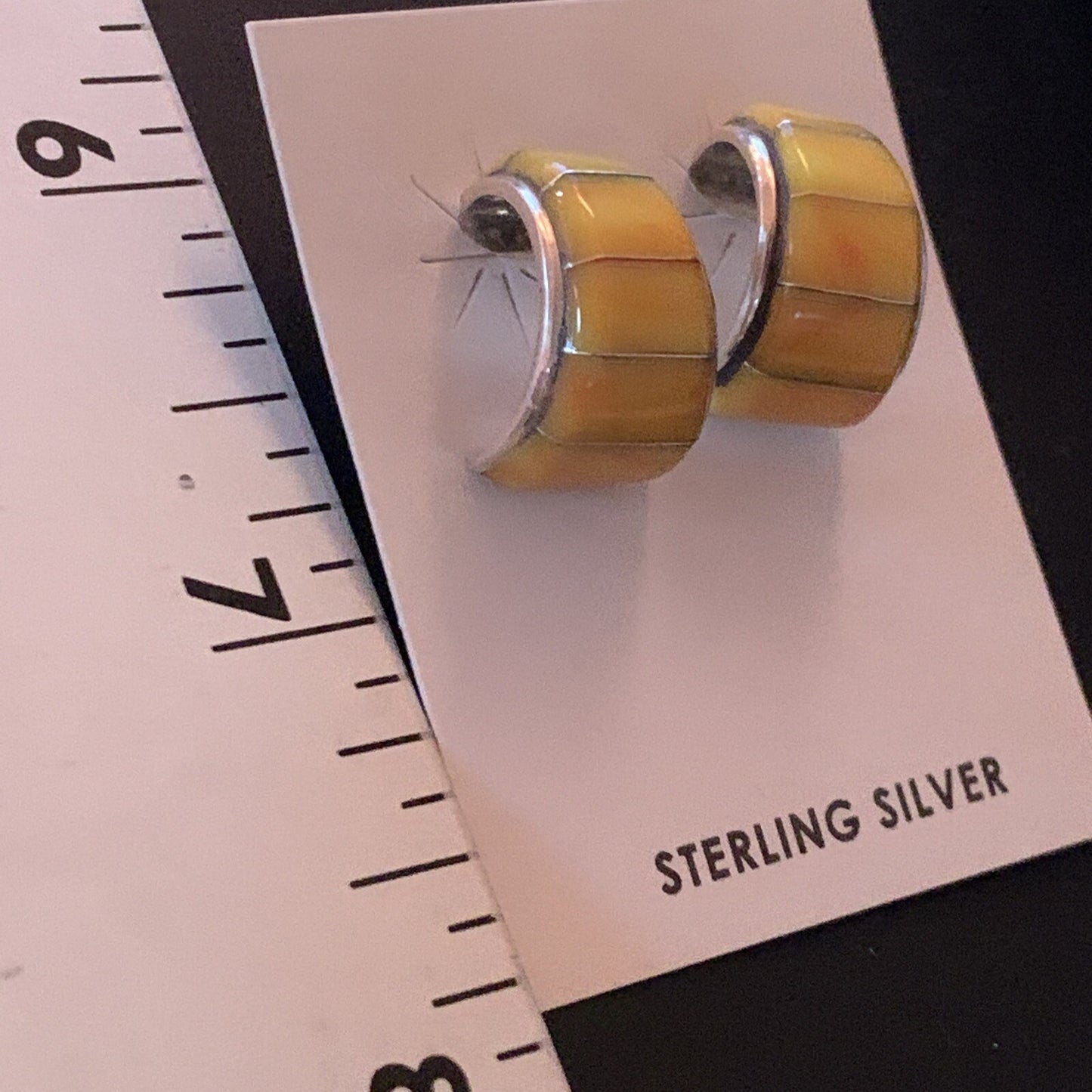 Gold Yellow Spiny Oyster Navajo Sterling Silver Earrings 02075