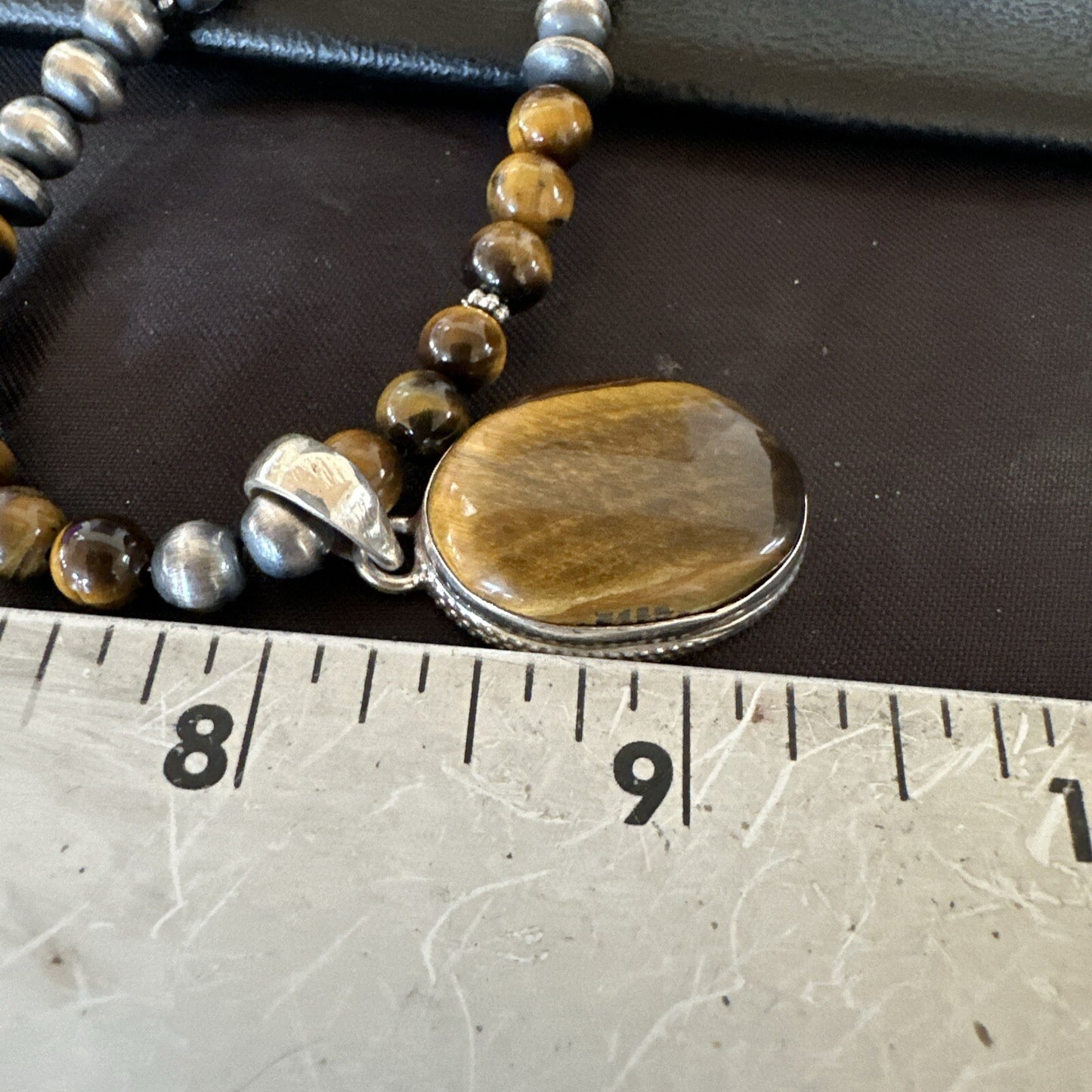 Coffee Brown Tigers Eye Sterling Silver Pendant Necklace Southwestern 18288