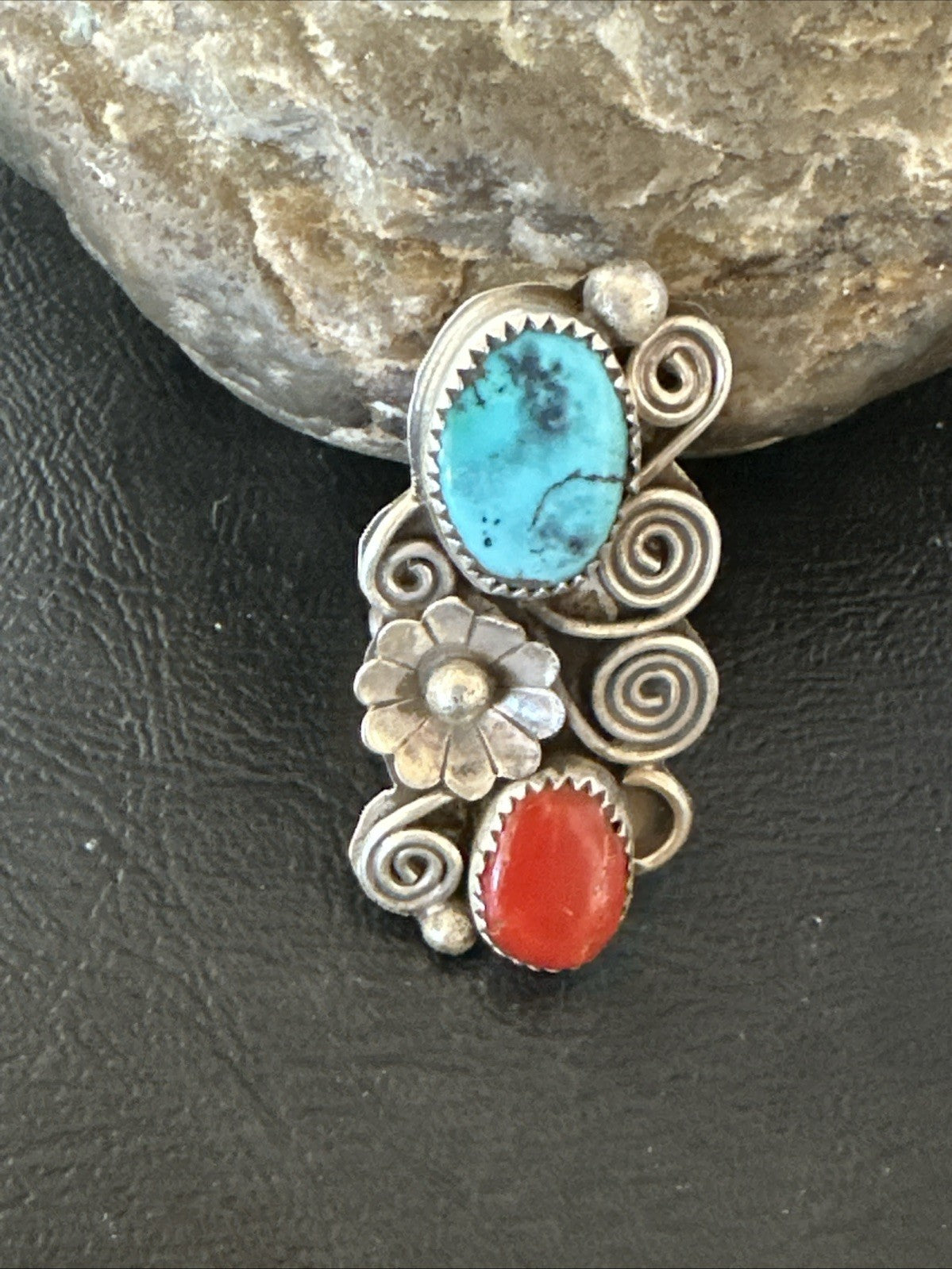 Cluster Kingman Turquoise Purple Spiny Navajo Sterling Silver Ring Sz 6.5 19765