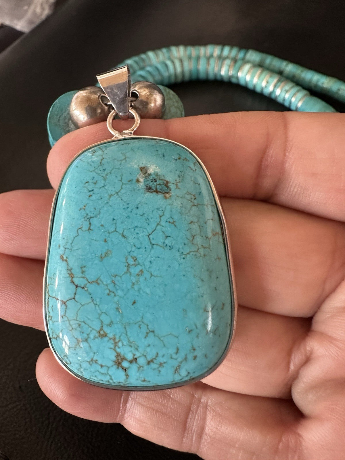 Old Pawn Turquoise Necklace Heavy Blue Old Pawn Santo Domingo Southwest 19442