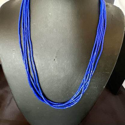 Navajo Lapis 5S Sterling Silver Tube Heishi Bead Necklace 19” 18102