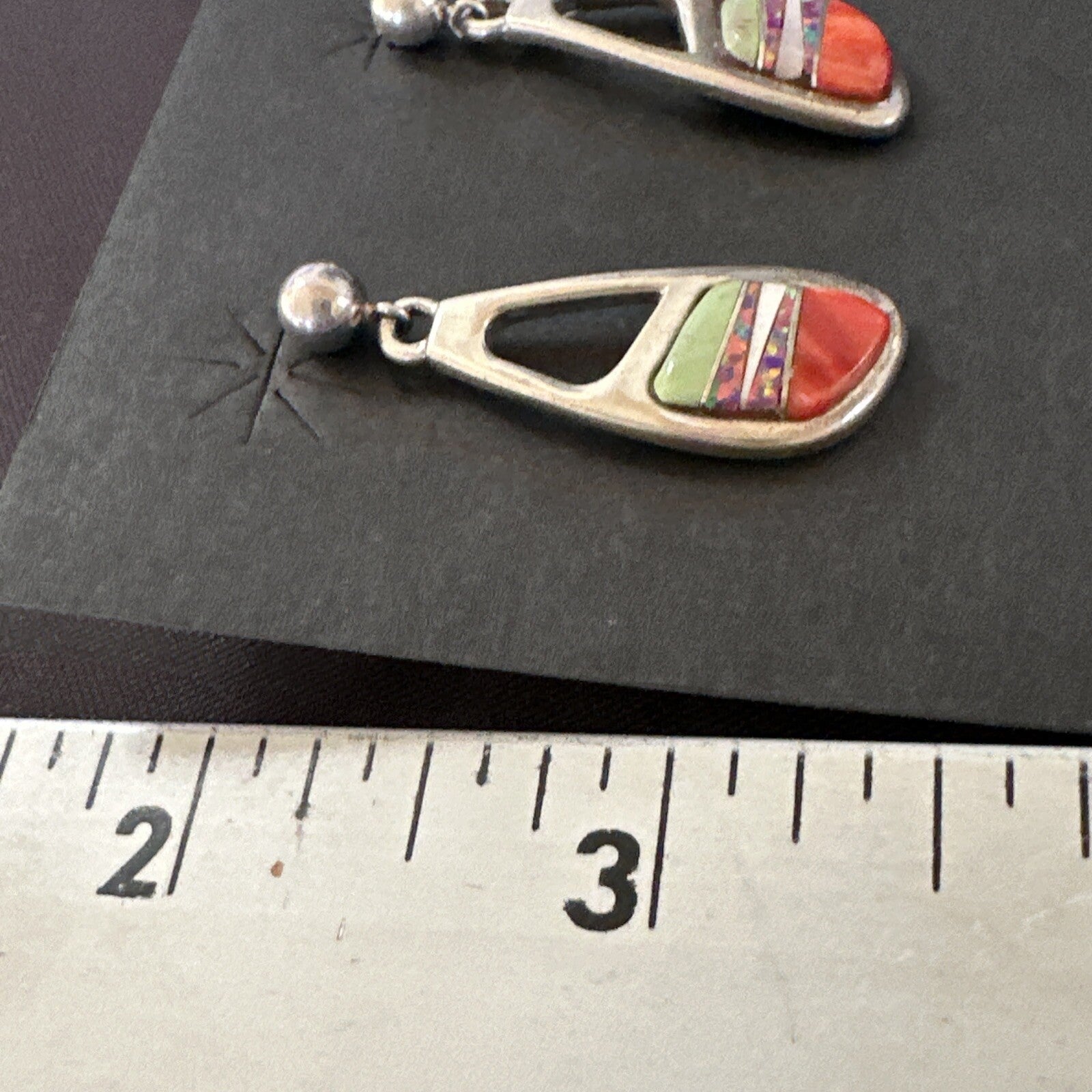 Southwestern Sterling Silver Multicolor Gaspeite Opal Inlay Earrings 4436