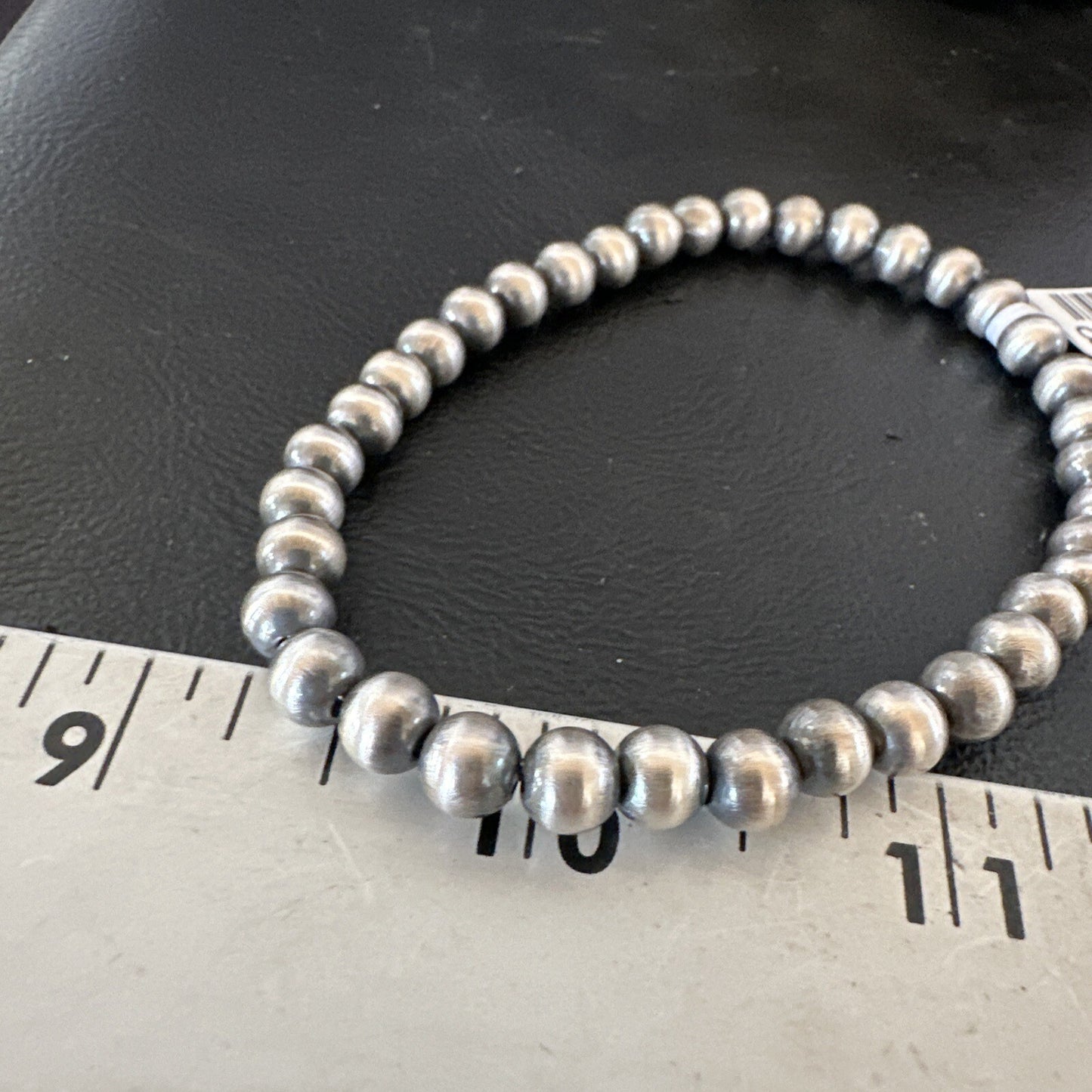 Native American 6mm Beads 8” Sterling Silver Stretch Beads Bracelet 99068