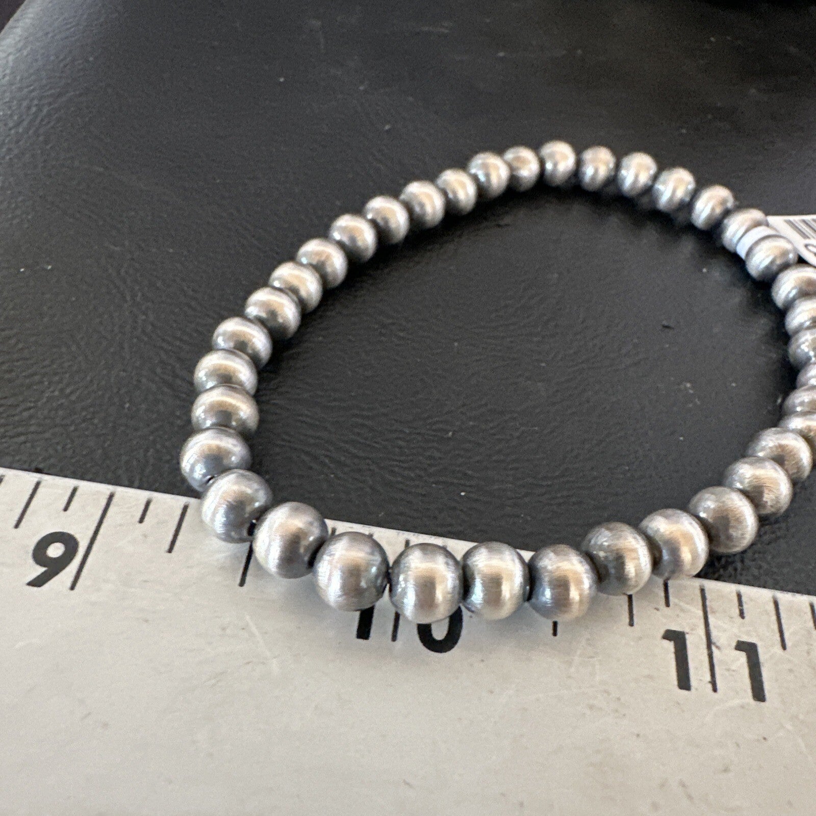 Native American 6mm Beads 8” Sterling Silver Stretch Beads Bracelet 99068