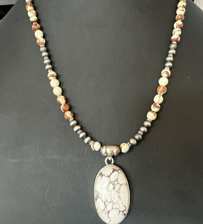 Mens Womens Wild Horse Turquoise Pendant Navajo Sterling Silver Necklace 19538